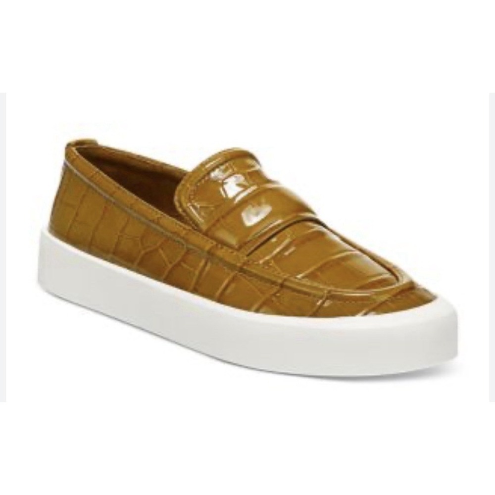 Vince Women's Ghita Golden Leather Loafer Size 6.5 Yellow‎ Brown Croc Embossed
